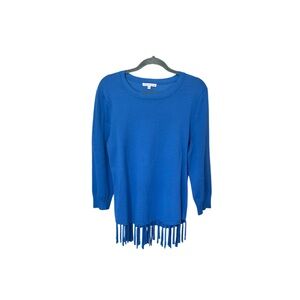 Notations Vibrant Blue Knit Top with fringe hemline… Three-quarter sleeve…Sz L